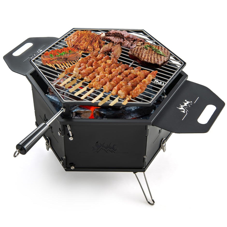 Stor – kolgrill med 360° roterande i eldskål – 2 1 77 x 74 x 38 cm – Svart