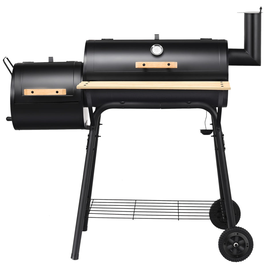 BBQ Kolgrill – med hjul Grillvagn lock Utegrill – 115 x 65 x 108 cm – Svart