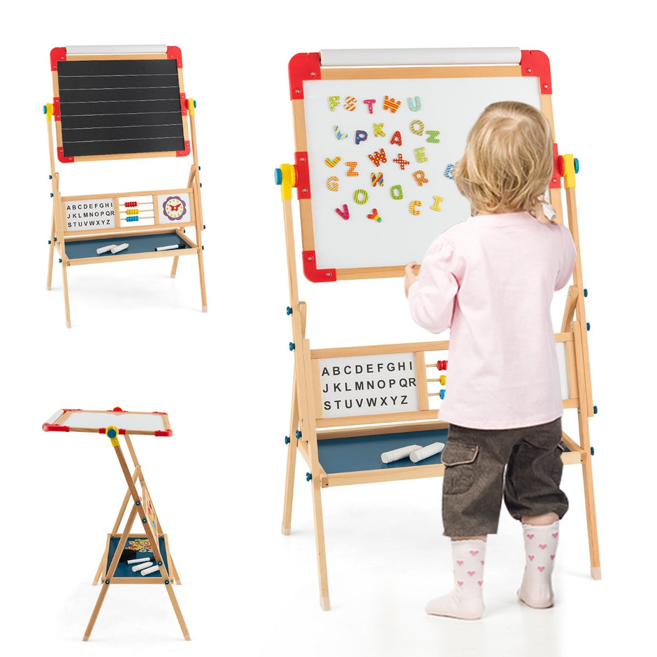 Trästafli – Roterande stående barnstafli – 62 x 45 x 118 cm – Färgglad