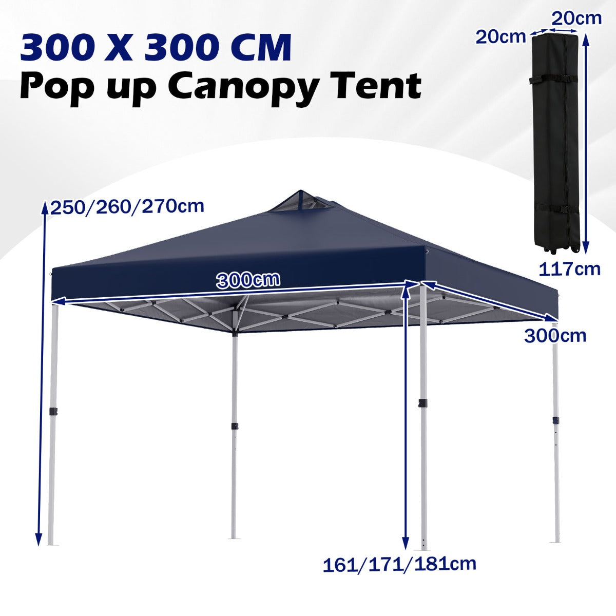 Pop – up paviljong med sandsäckar och markpinnar rep Fällbar – 4 3 x 3 m – Blå