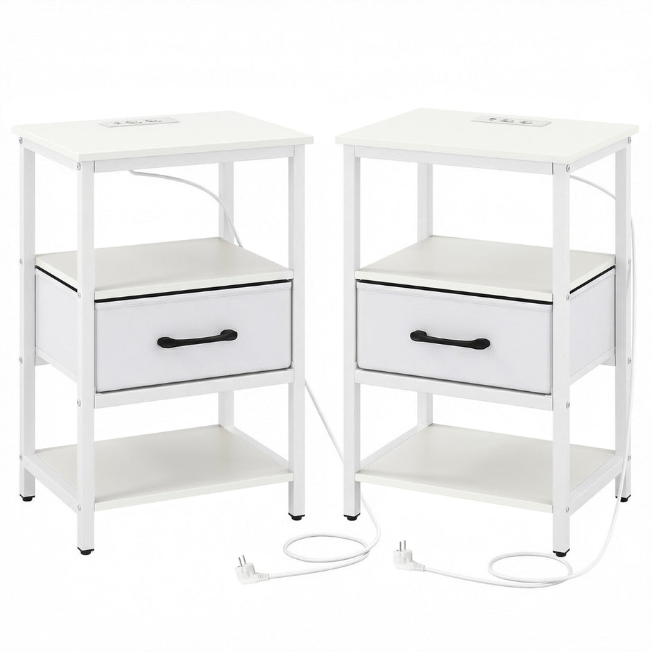 pack – sängbord med laddstation sidobord tyglåda och förvaringsfack vitt – 2 – Vit