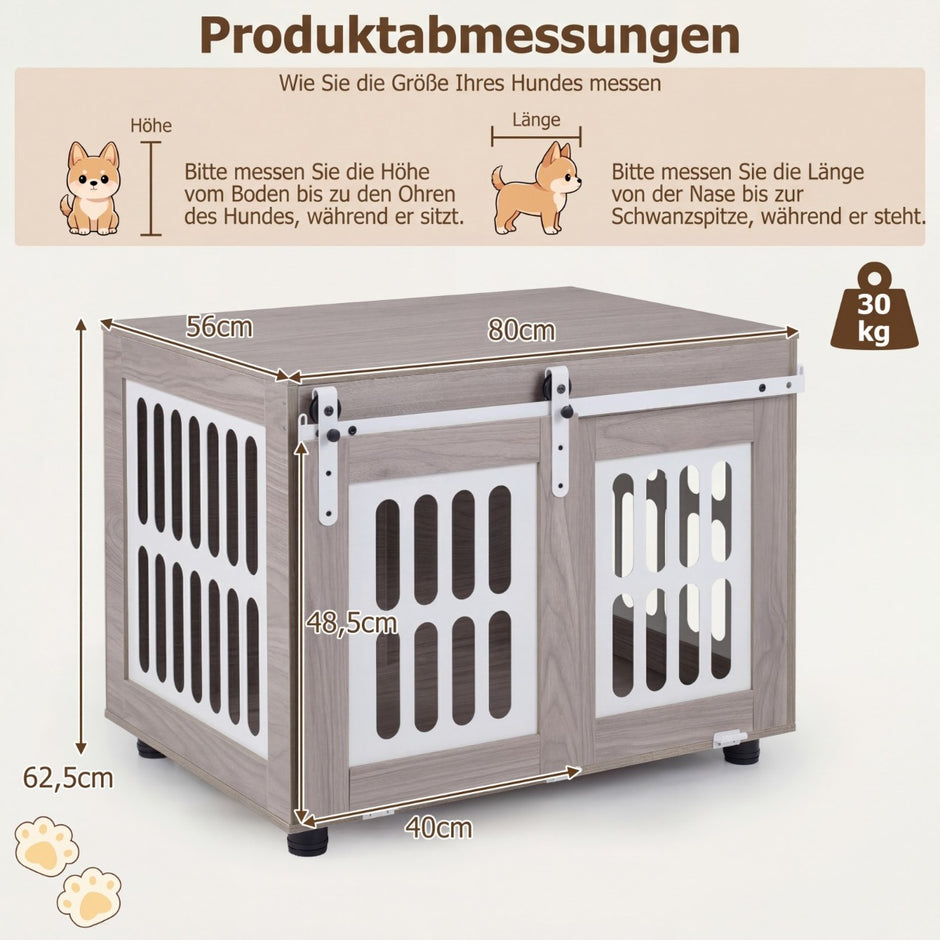 Hundbox – med låsbar skjeddörr och sidofönster hundstuga sidobord – 2 – Grå