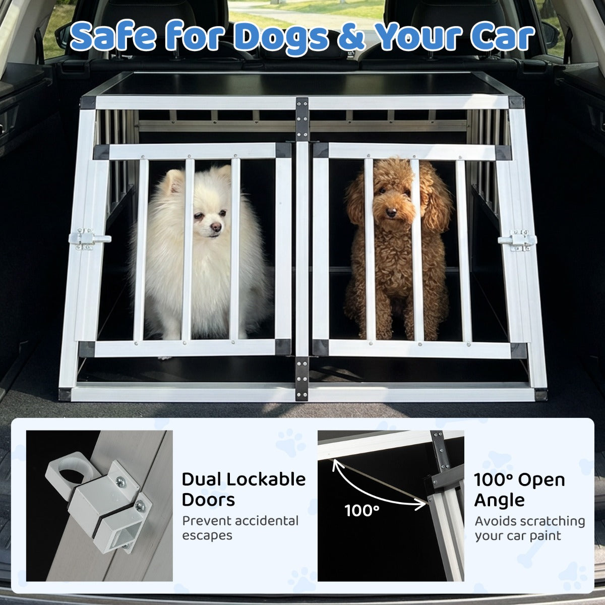 Rese – hundbur Aluminium hundtransportbur med låsbar dörr avtagbar avskiljningsvägg – Silver