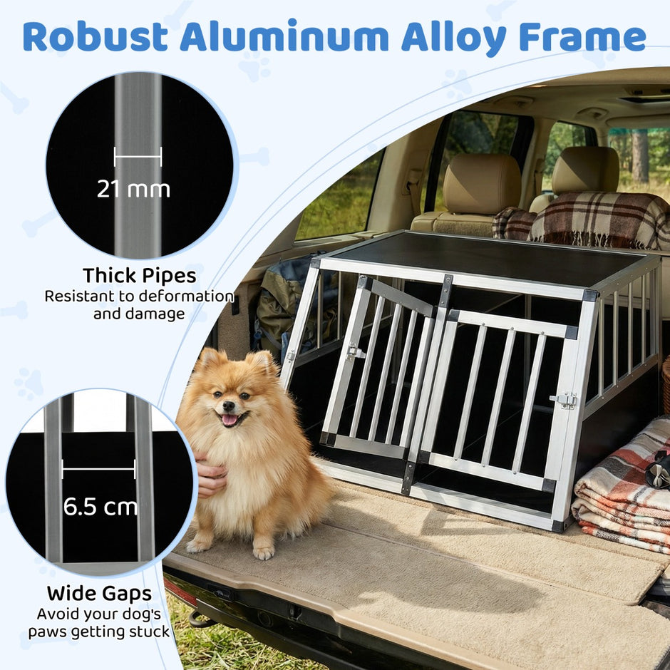 Rese – hundbur Aluminium hundtransportbur med låsbar dörr avtagbar avskiljningsvägg – Silver