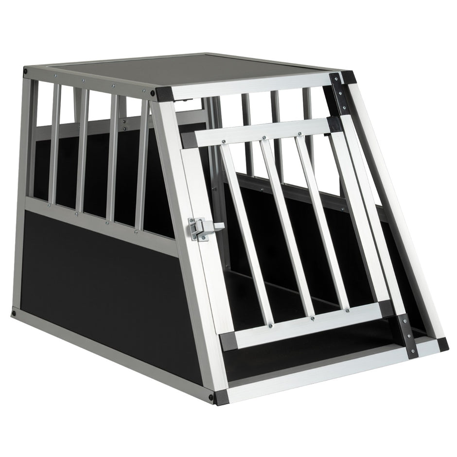 Hundtransportlåda – Med Låsbart Dörr Och Avtagbar Skiljevägg Aluminium Hundbur – 69,5 x 54 x 50,5 cm – Svart och silver