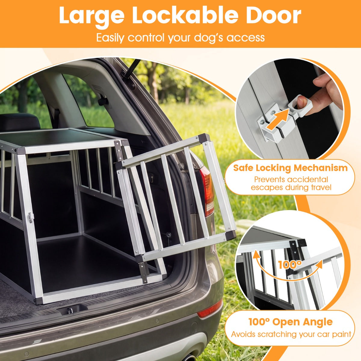 Hundtransportlåda – Med Låsbart Dörr Och Avtagbar Skiljevägg Aluminium Hundbur – 69,5 x 54 x 50,5 cm – Svart och silver