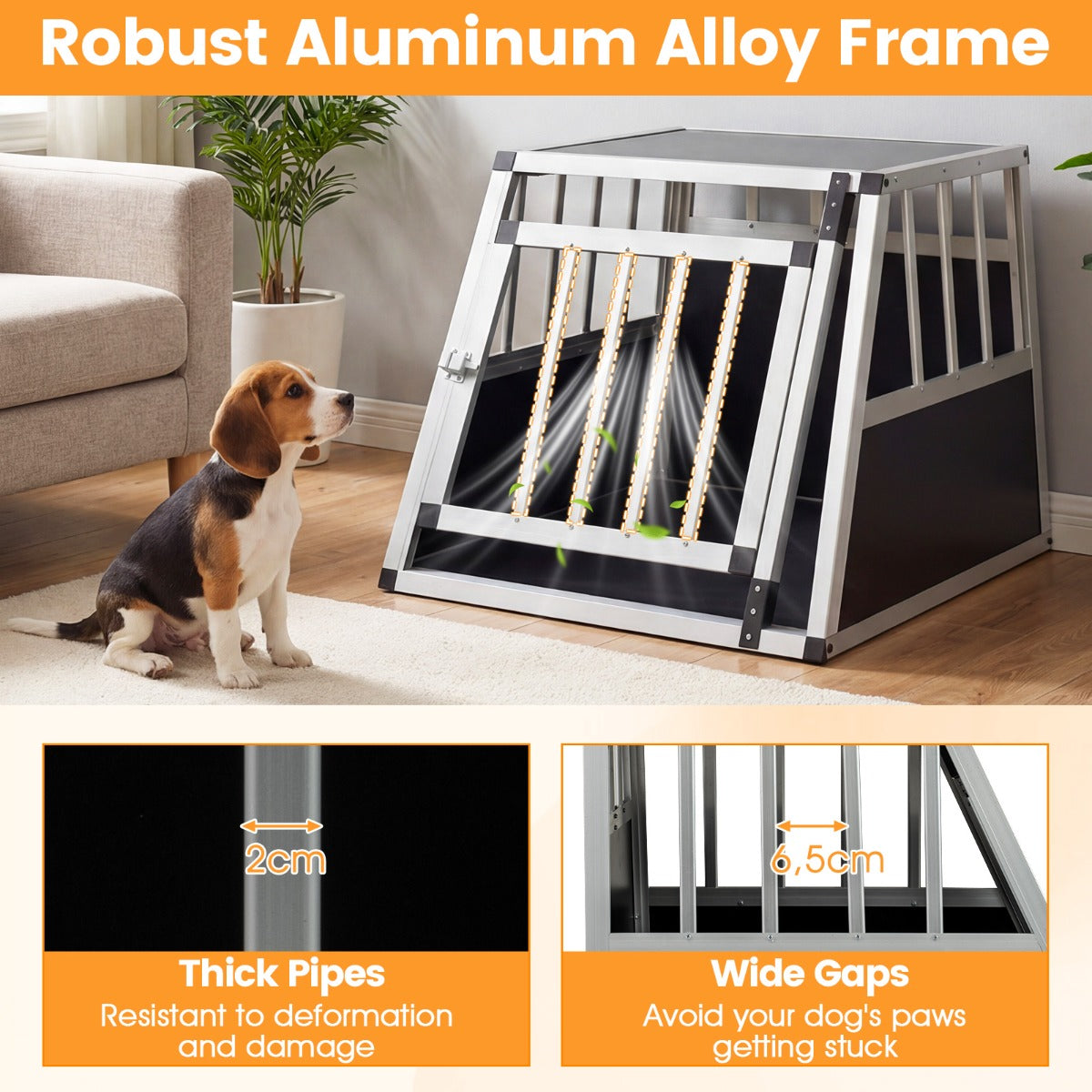 Hundtransportlåda – Med Låsbart Dörr Och Avtagbar Skiljevägg Aluminium Hundbur – 69,5 x 54 x 50,5 cm – Svart och silver