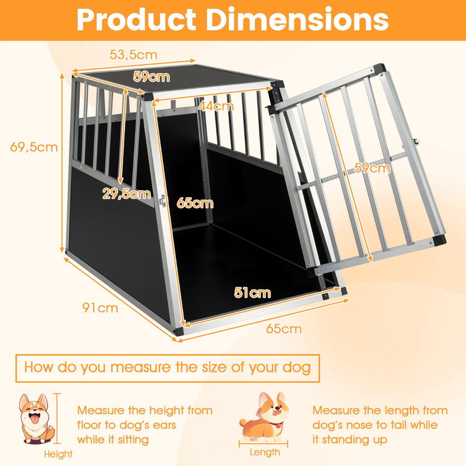Hundtransportlåda – Med Låsbart Dörr Och Avtagbar Skiljevägg Aluminium Hundbur – 91 x 65 x 69,5 cm – Svart och silver