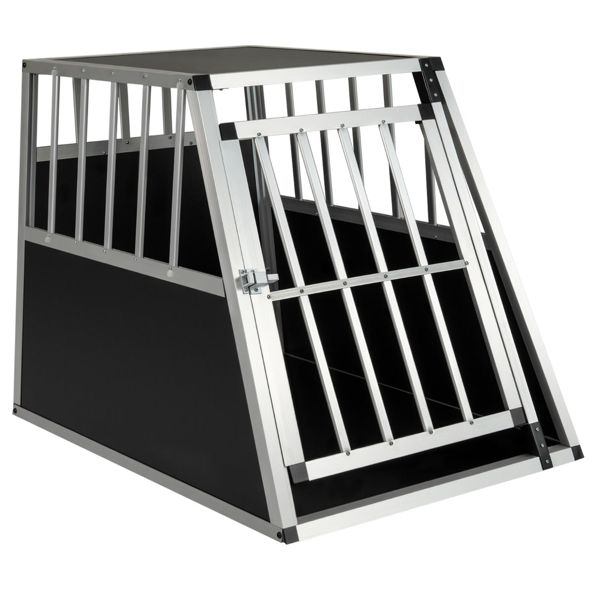 Hundtransportlåda – Med Låsbart Dörr Och Avtagbar Skiljevägg Aluminium Hundbur – 91 x 65 x 69,5 cm – Svart och silver