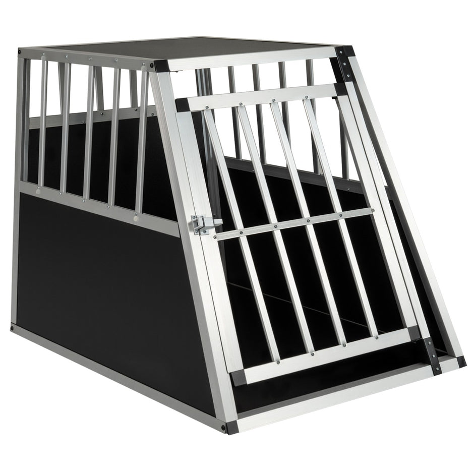 Hundtransportlåda – Med Låsbart Dörr Och Avtagbar Skiljevägg Aluminium Hundbur – 91 x 65 x 69,5 cm – Svart och silver