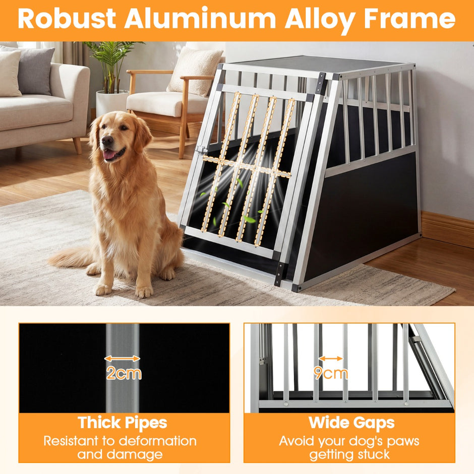 Hundtransportlåda – Med Låsbart Dörr Och Avtagbar Skiljevägg Aluminium Hundbur – 91 x 65 x 69,5 cm – Svart och silver