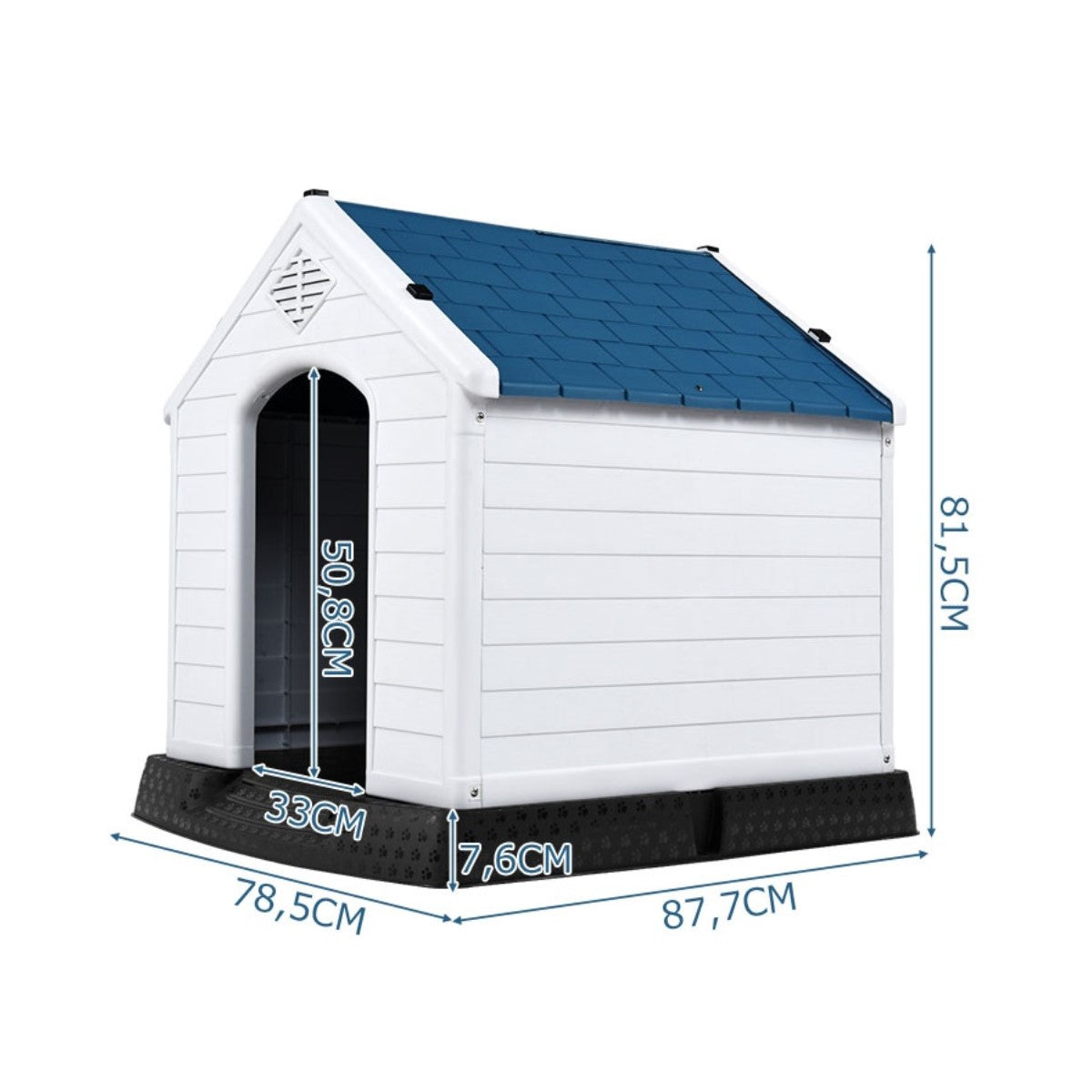 Hundkennel – tillbehör i plast Hundhus för trädgård + – 87,7 x 78,5 x 81,5 cm – Blå och vit