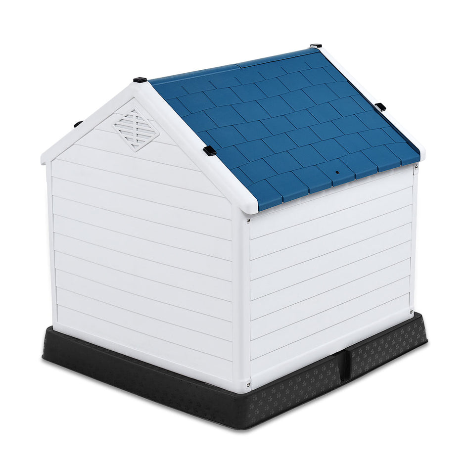 Hundkennel – tillbehör i plast Hundhus för trädgård + – 87,7 x 78,5 x 81,5 cm – Blå och vit