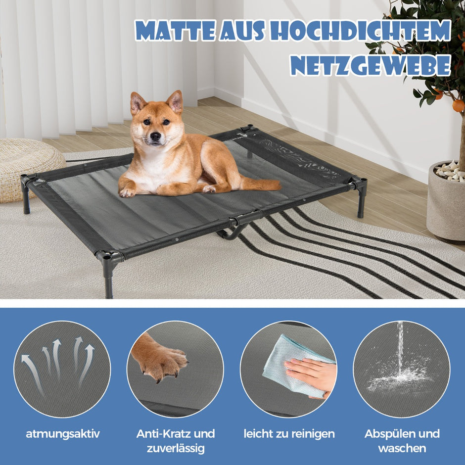i – hundkennel och upphöjd hundsäng Hundstol utomhus husdjurshus med andningsbart nättyg grått – 2 1 75 x 110 x 106 cm – Grå
