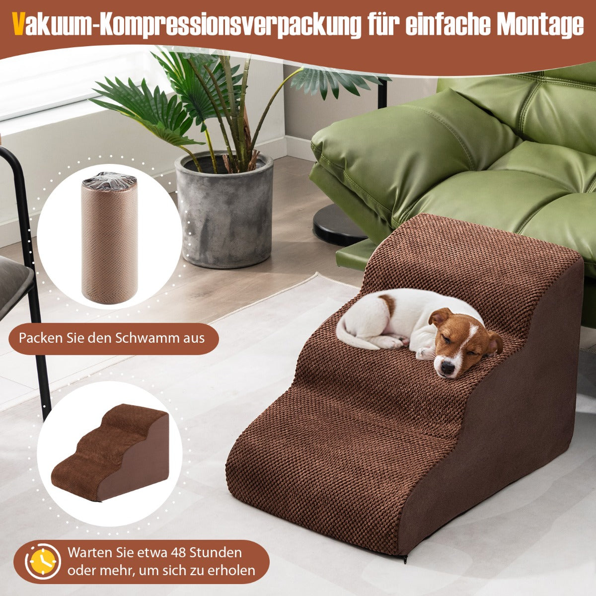 Hundsteg – stegs hundramp gjord av skum – 3 58 x 42 x 40 cm – Kaffe