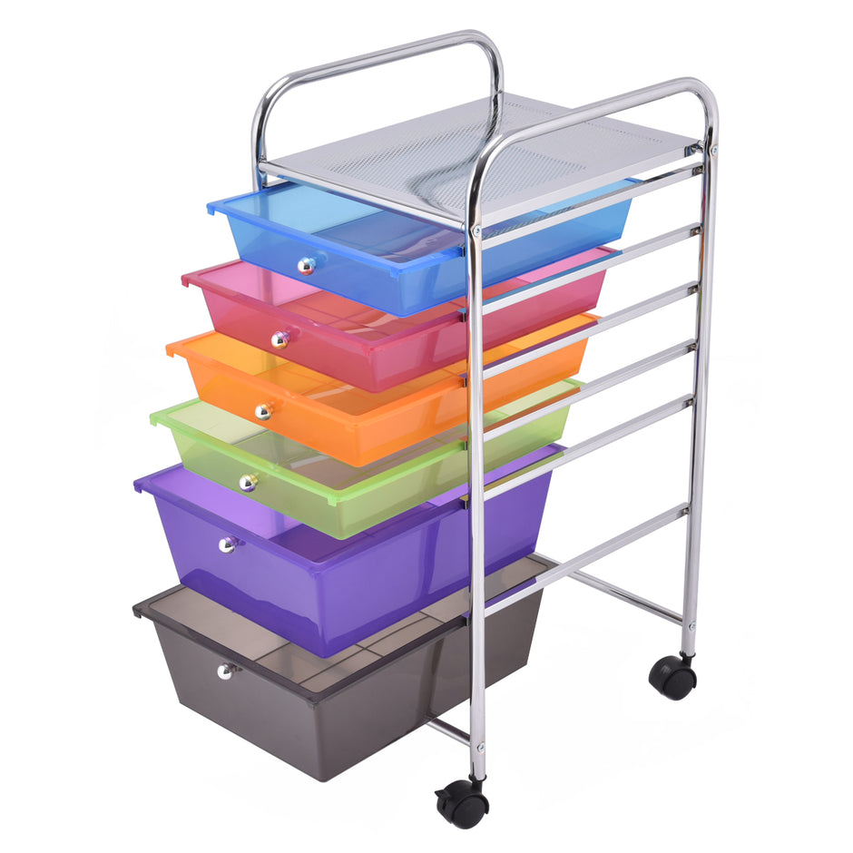 Badrumsvagn – rullbehållare med lådor flerfärgad PP material – 37 x 74 x 32 cm – Färgglad