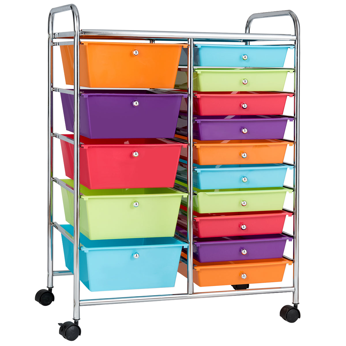 Vagn – med stapelbara lådor Rullbehållare /Gul Färgrik – 15 62,5 x 37 x 87 cm – Färgglad