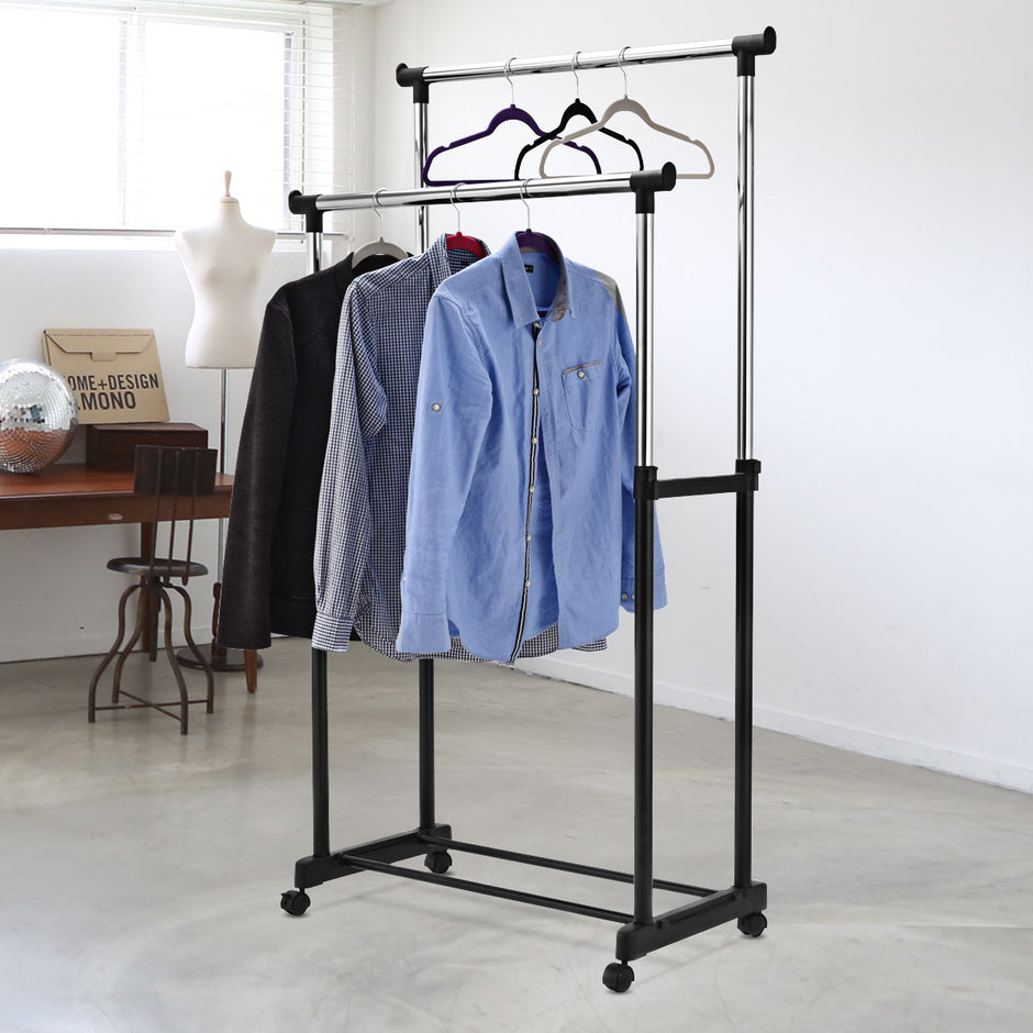 Klädställ – Höjdjusterbar klädhängare Rullande garderob med hjul – 86 x 43 x 94-168 cm – Svart