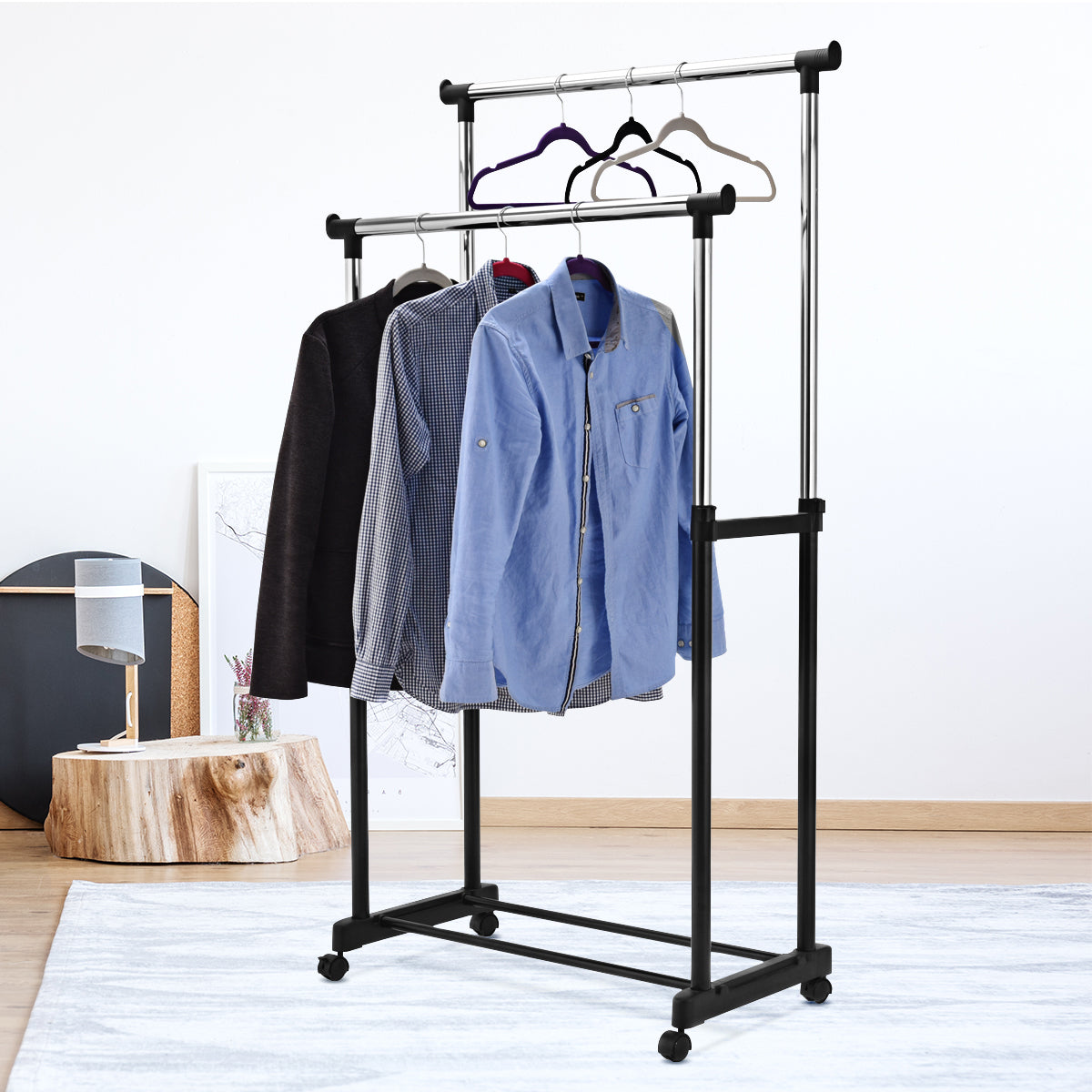Klädställ – Höjdjusterbar klädhängare Rullande garderob med hjul – 86 x 43 x 94-168 cm – Svart