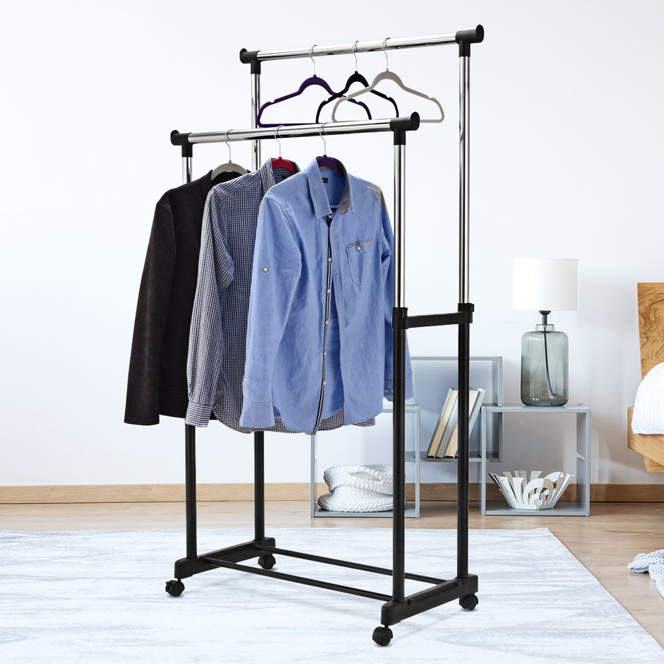 Klädställ – Höjdjusterbar klädhängare Rullande garderob med hjul – 86 x 43 x 94-168 cm – Svart