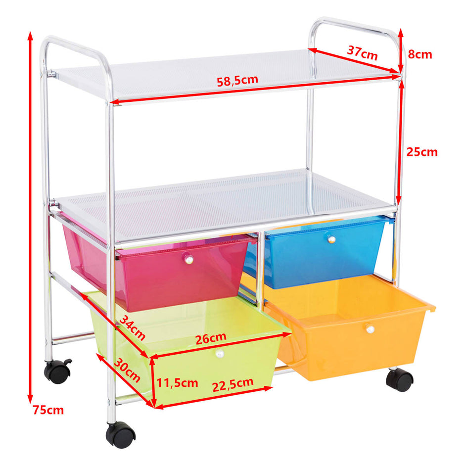 Vagn – lådor badrumsrullcontainer med hjul – 4 58,5 x 37 x 75 cm – Färgglad