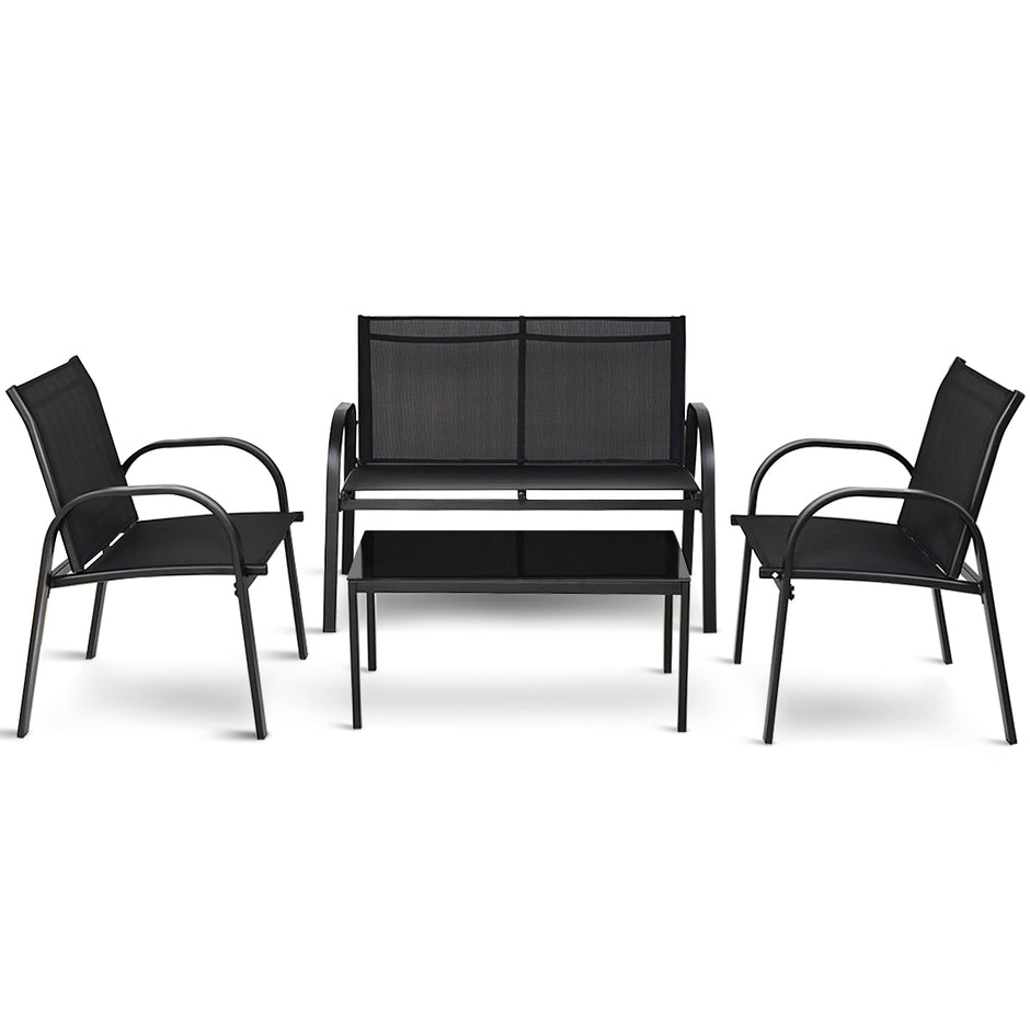 delat – utemöbler set trädgårdsmöbler lounge sittgrupp – 4 – Svart