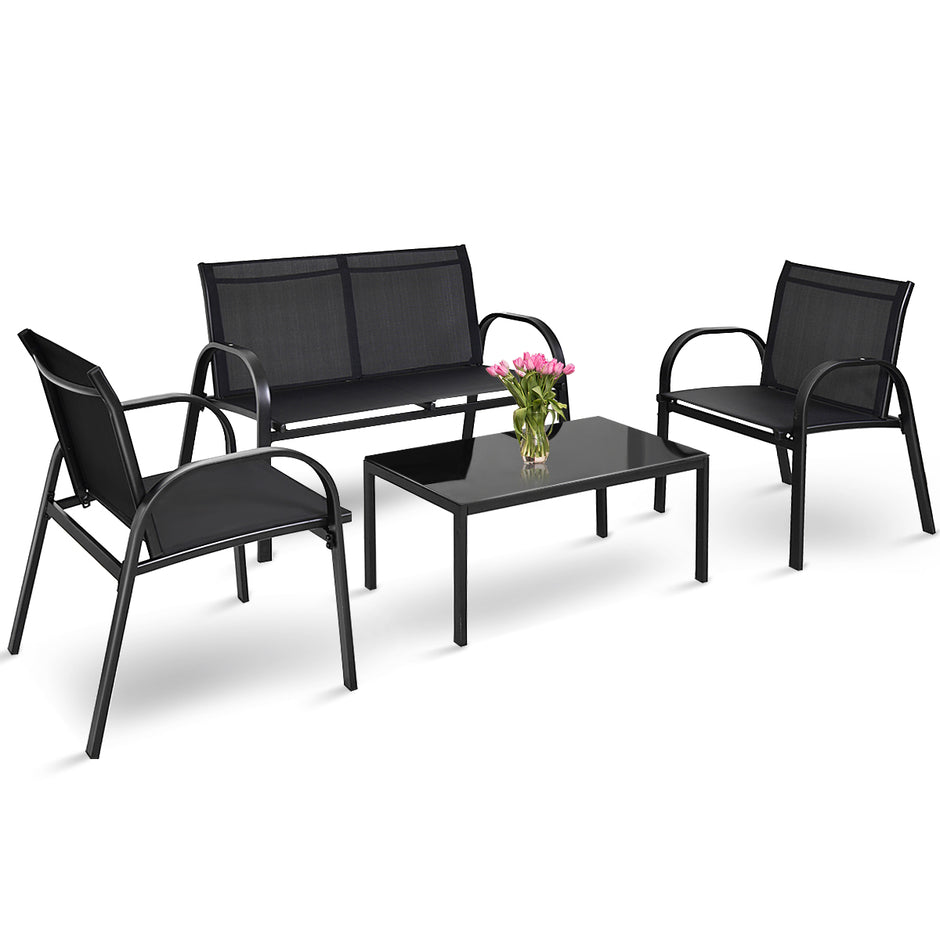 delat – utemöbler set trädgårdsmöbler lounge sittgrupp – 4 – Svart