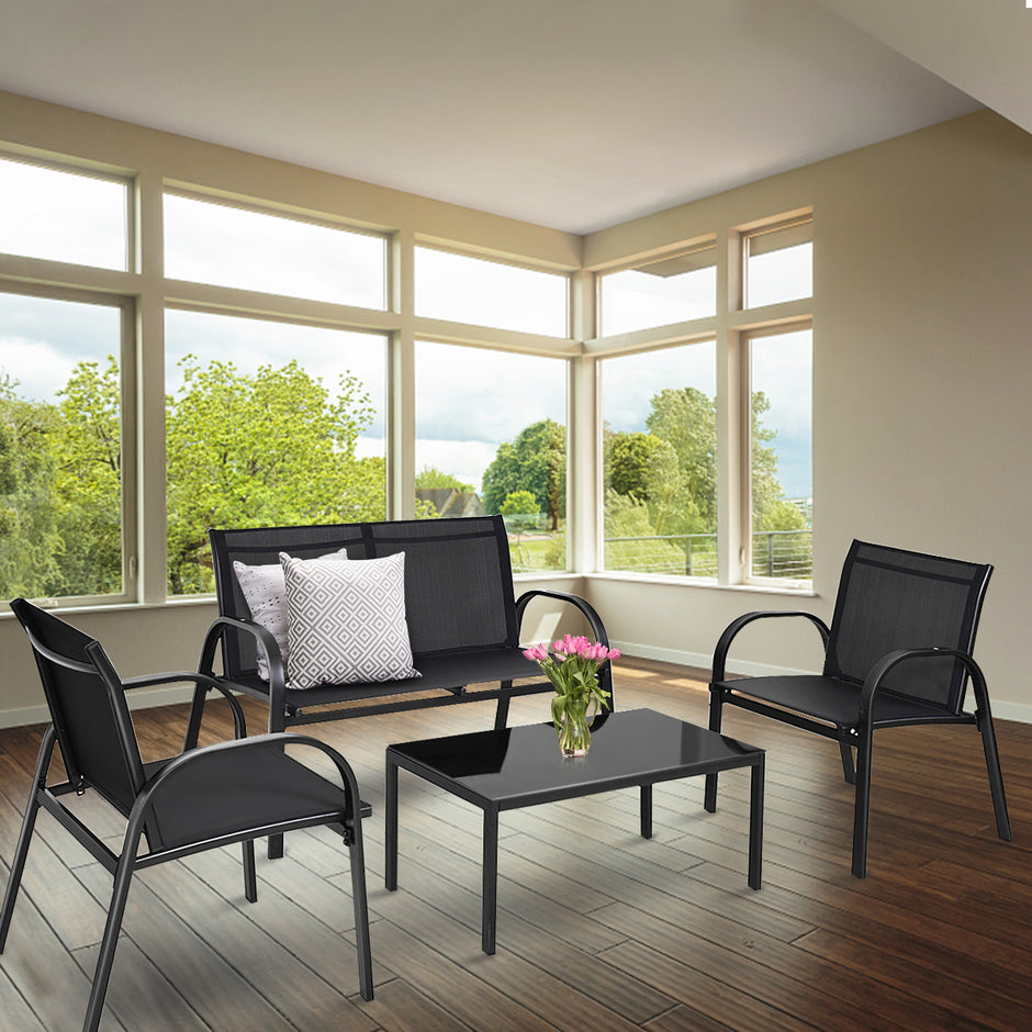 delat – utemöbler set trädgårdsmöbler lounge sittgrupp – 4 – Svart