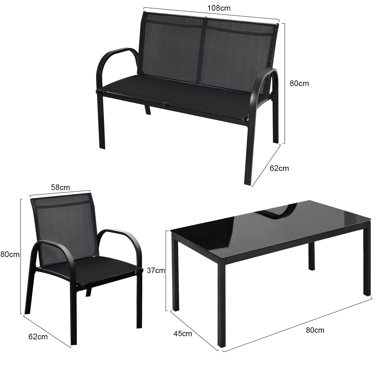 delat – utemöbler set trädgårdsmöbler lounge sittgrupp – 4 – Svart