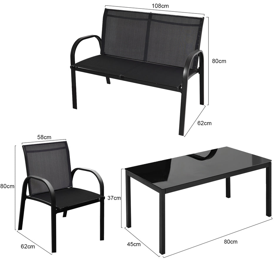 delat – utemöbler set trädgårdsmöbler lounge sittgrupp – 4 – Svart