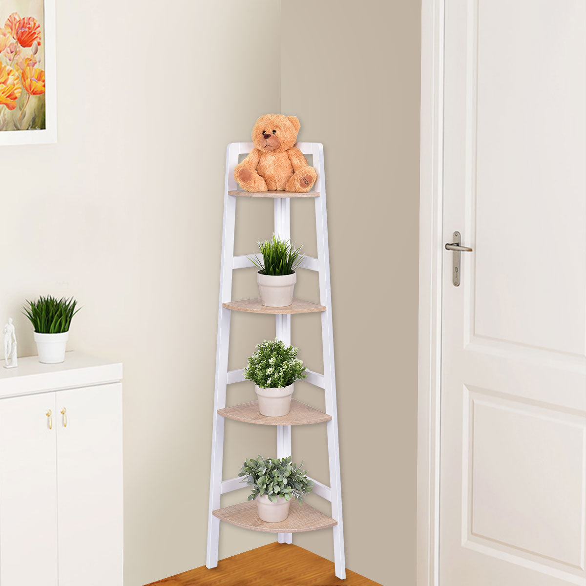 Öppen – hörnhylla badrumshylla med våningar vägghylla stående – 3/4 32 x 32 x 138 cm – Trä