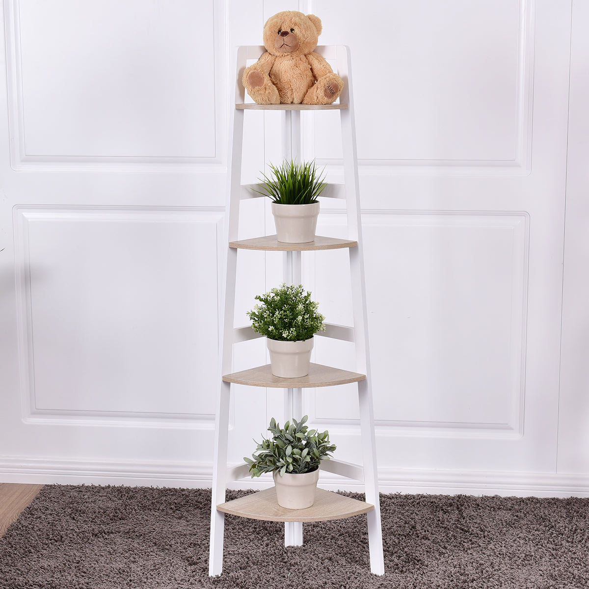 Öppen – hörnhylla badrumshylla med våningar vägghylla stående – 3/4 32 x 32 x 138 cm – Trä