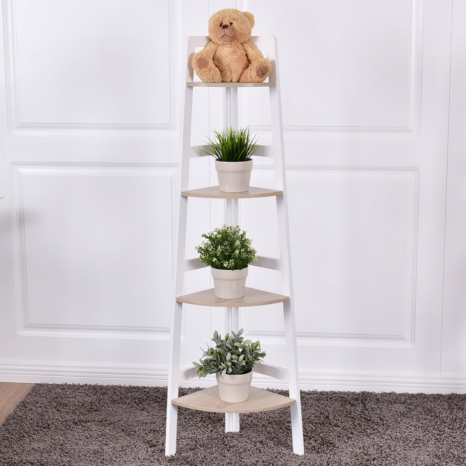 Öppen – hörnhylla badrumshylla med våningar vägghylla stående – 3/4 32 x 32 x 138 cm – Trä