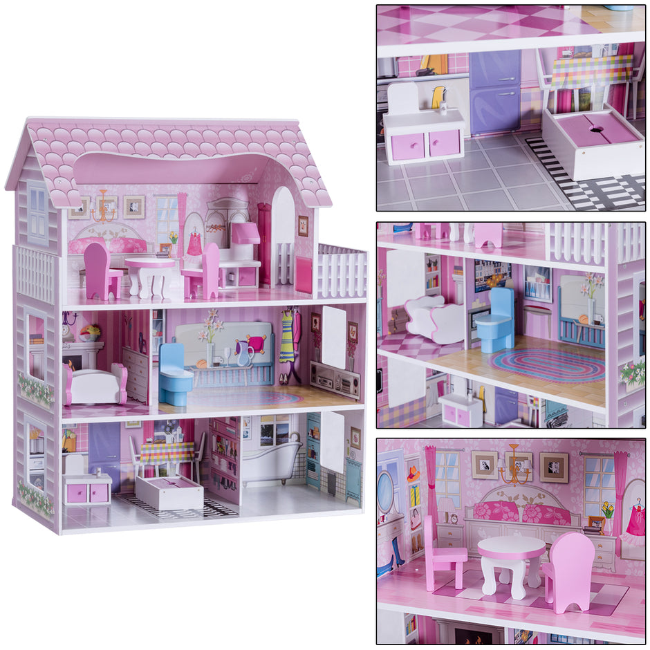 Dockhus – i våningar i trä med möbler och tillbehör Dockvilla Girl Pink – 3 – Rosa
