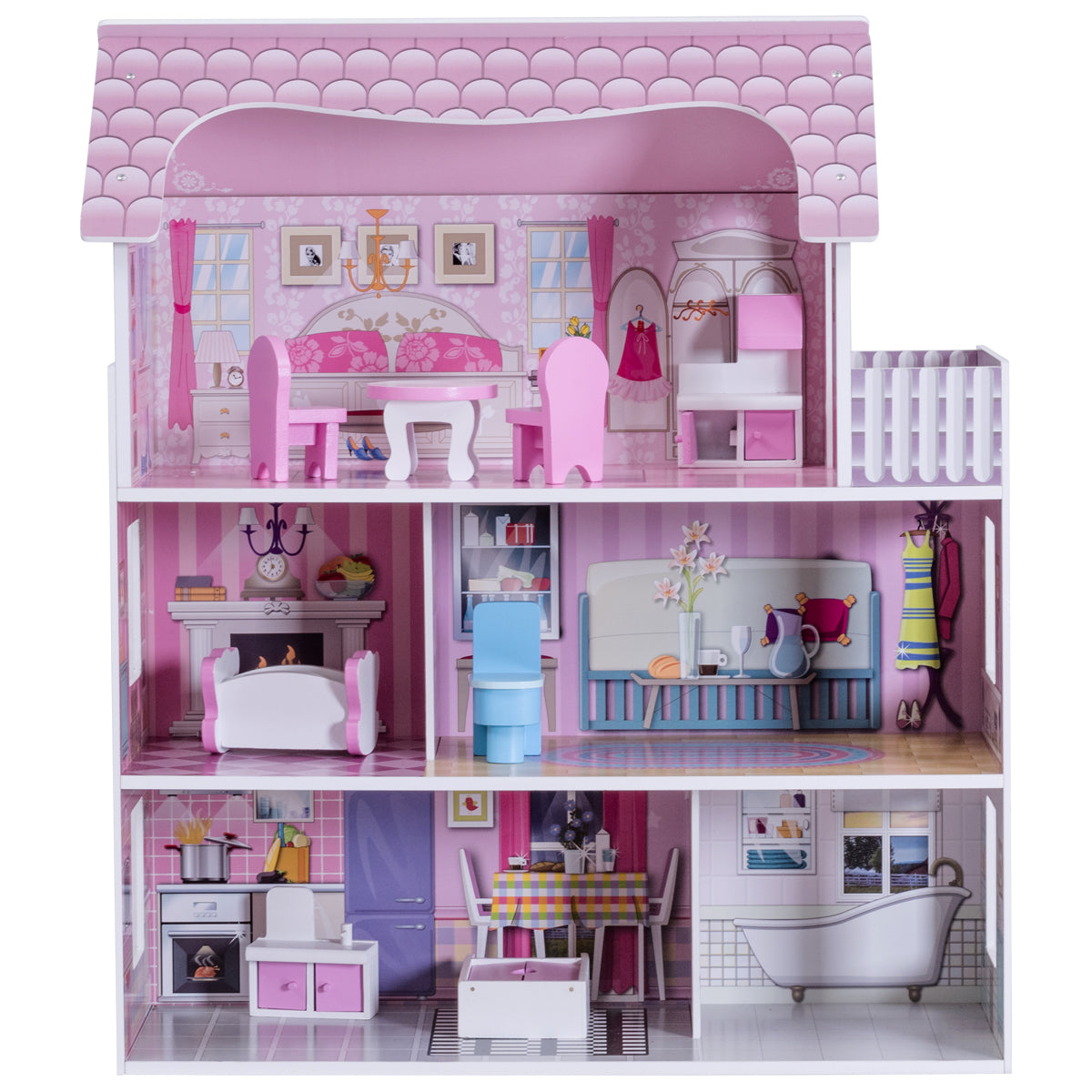 Dockhus – i våningar i trä med möbler och tillbehör Dockvilla Girl Pink – 3 – Rosa