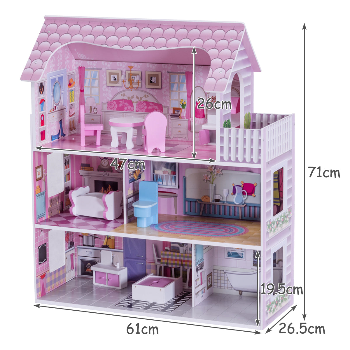 Dockhus – i våningar i trä med möbler och tillbehör Dockvilla Girl Pink – 3 – Rosa