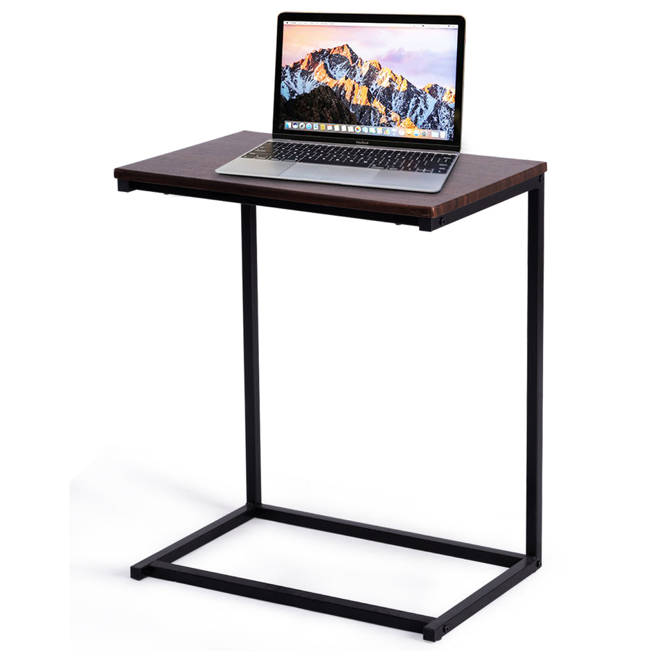 Sidobord – laptop datorbord PC metall + trä – 55 x 35 x 65 cm – Kaffe