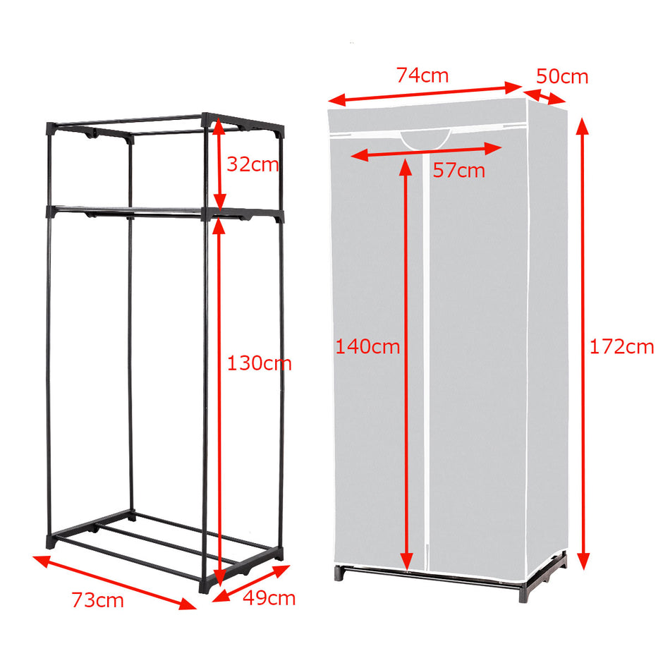 Färgval – Garderob Tyg med klädstång – 75 x 50 x 170 cm – Grå
