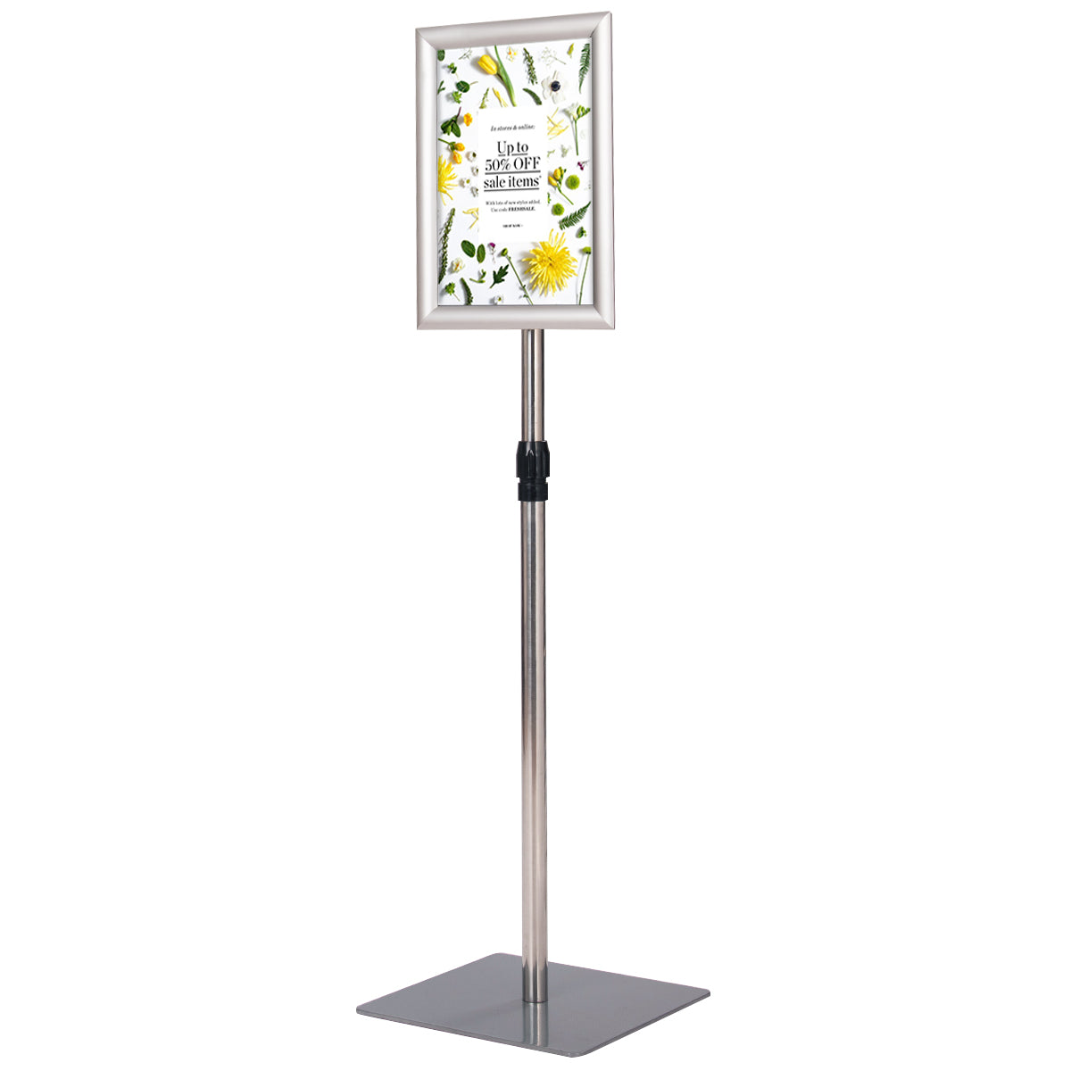 DIN A4 – Informationsställ Höjdjusterbart Avtagbart Posterställ /Svart – 33 x 24 cm – Silver