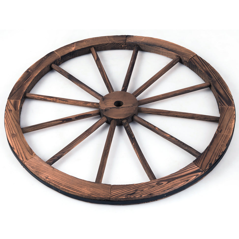 Vagnhjul – Trähjul Dekorativ med järnplåt – 76 x 76 x 3,5 cm – Brun