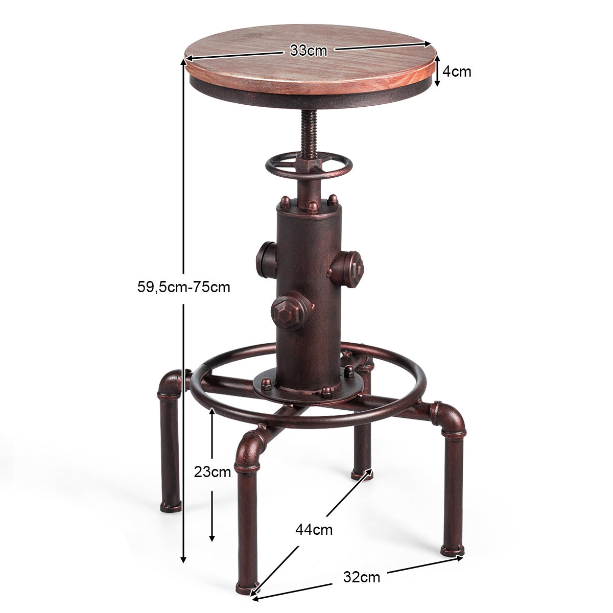Barstol – justerbar höjd i Bistropall Natur + – 44 x 44 x 59,5-75 cm – Brons