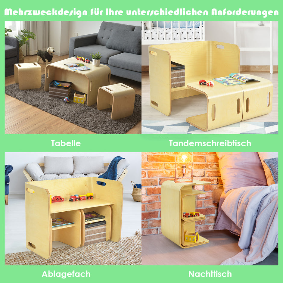 st – Barnbord och stolar set barnsittgrupp trä barnmöbler inlärningsbord – 3 – Natur