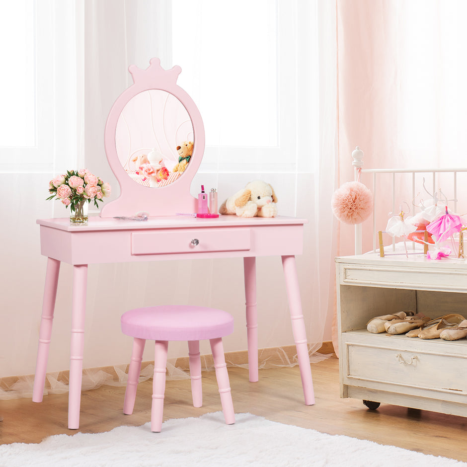 Sminkbord – för barn med pall och avtagbar – Rosa