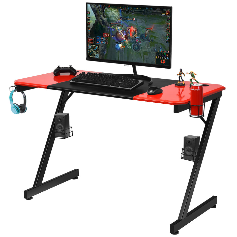 Z – format spelbord datorbord PC med mugghållare hörlurskrok och högtalarställ skrivbord /rött – Röd och svart