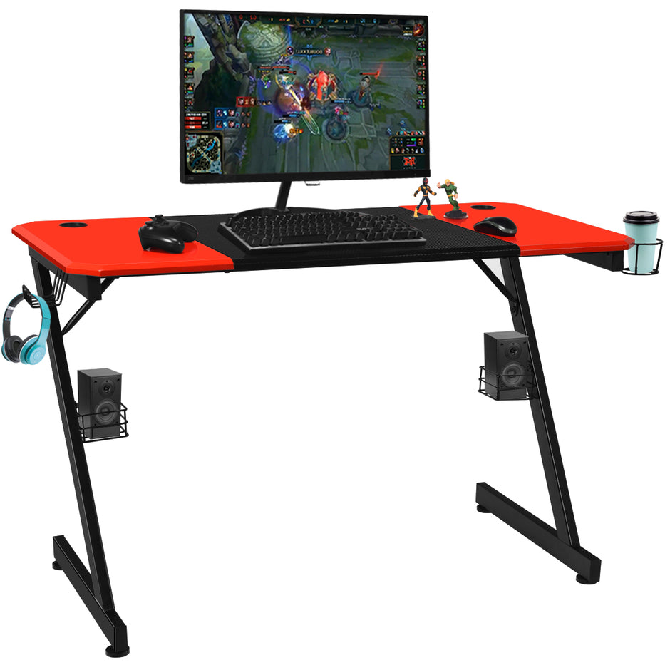 Z – format spelbord datorbord PC med mugghållare hörlurskrok och högtalarställ skrivbord /rött – Röd och svart