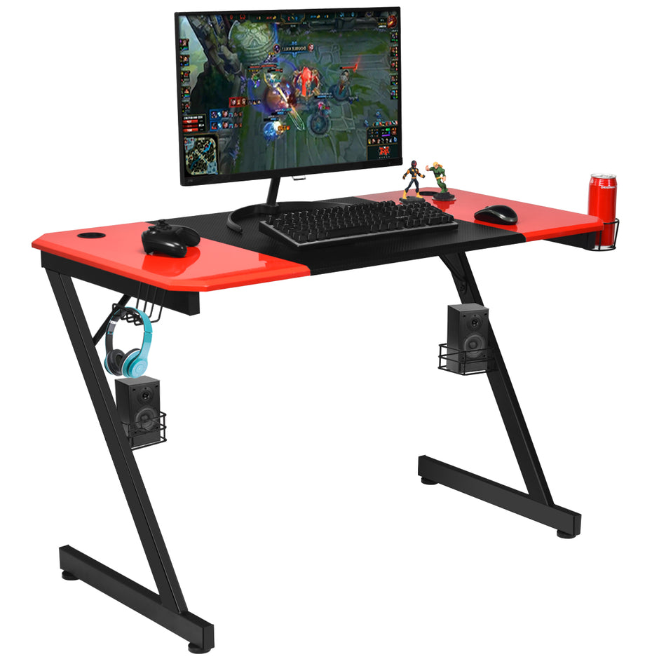 Z – format spelbord datorbord PC med mugghållare hörlurskrok och högtalarställ skrivbord /rött – Röd och svart