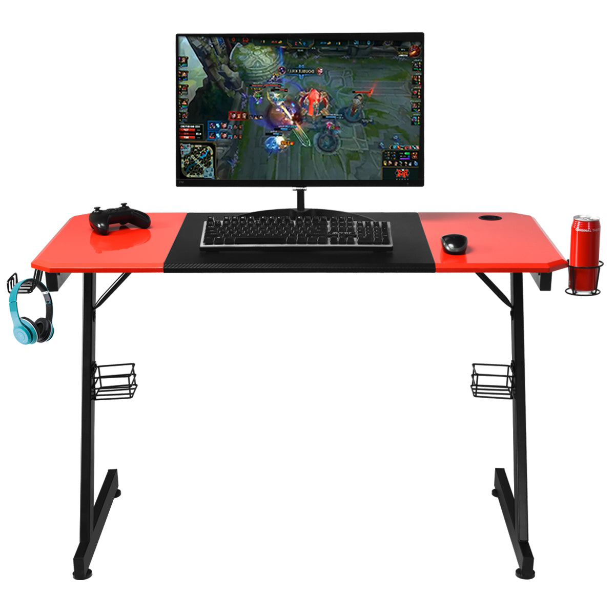 Z – format spelbord datorbord PC med mugghållare hörlurskrok och högtalarställ skrivbord /rött – Röd och svart