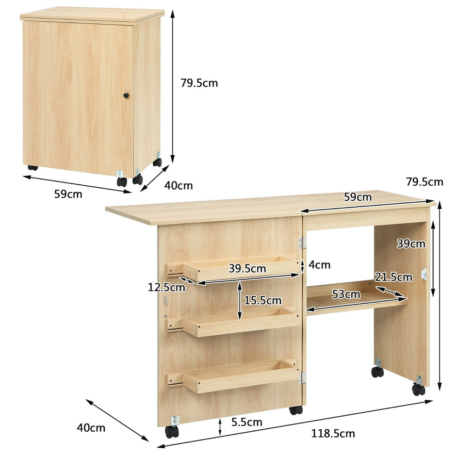 Symaskinsbord – Fällbart sybord Multifunktionsbord med hjul Ljus – Ljusvalnöt