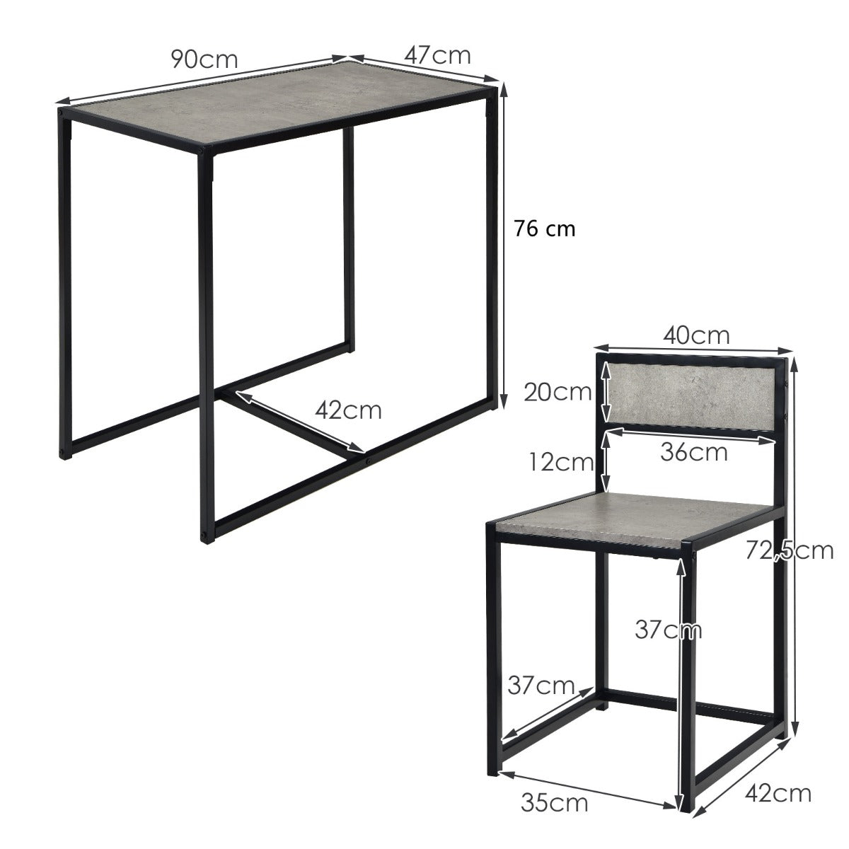 delat – köksbordsset med kompakt och stolar trämaterial + metallgrå – 3 2 – Grå