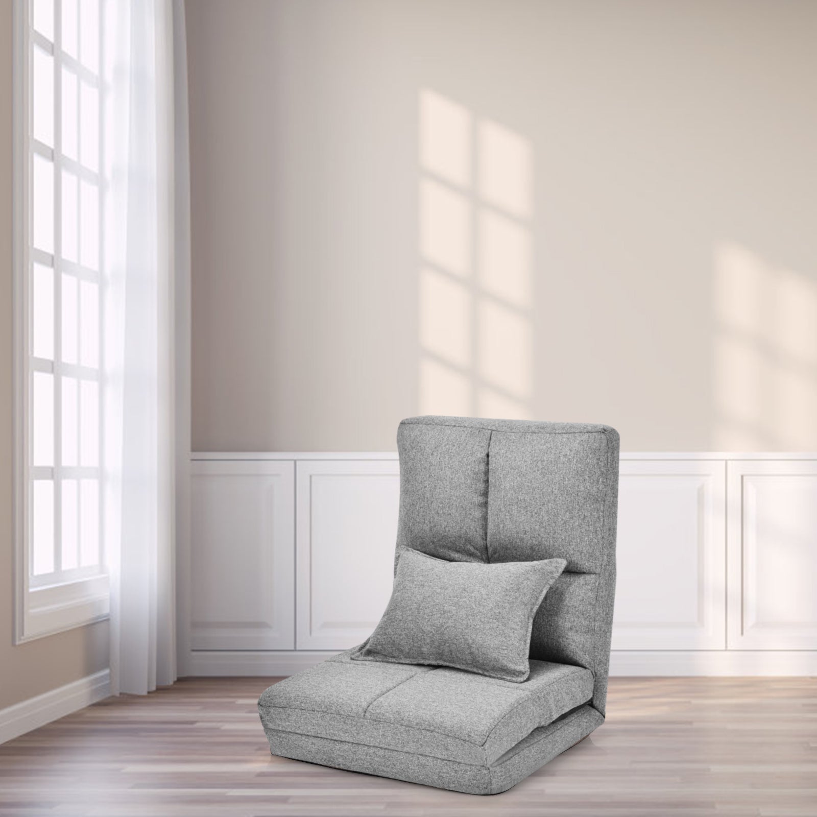Justerbar – Golvstol Fällbar Golvsoffa med Soft Cushion – Grå